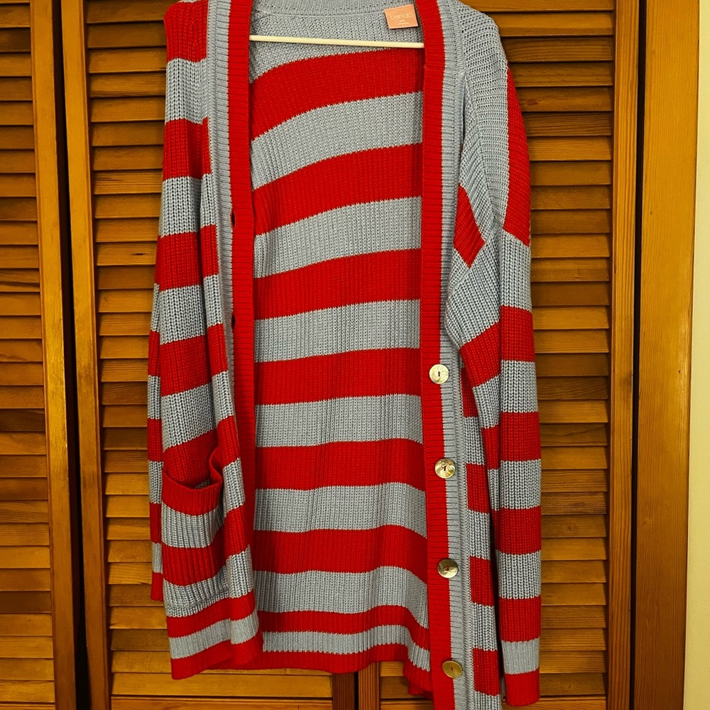 ban.do Red and Baby Blue Striped Cardigan Sweater NWT